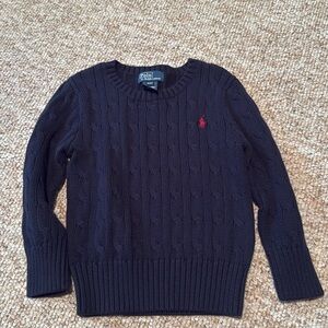 Navy 3T cable knit Polo sweater